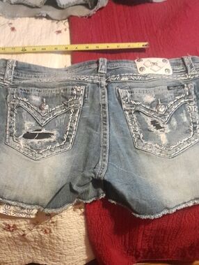 Miss Me Light Blue Distressed Denim Shorts with Lace Trim